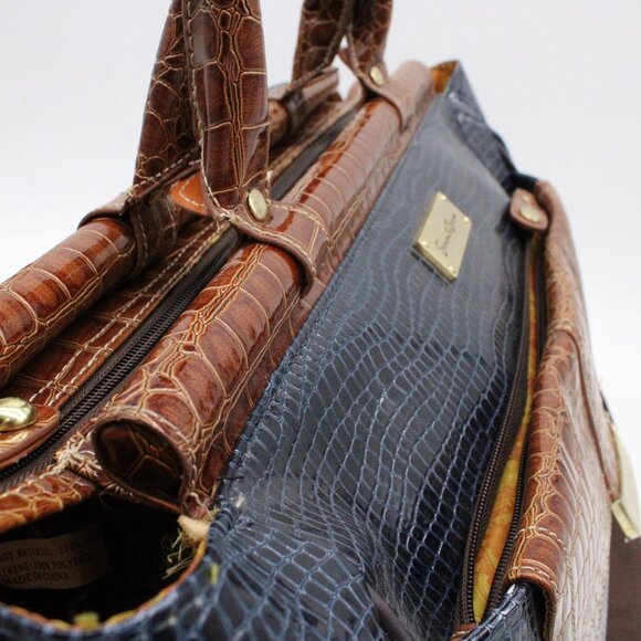Samantha Brown Dowel Travel Bag Croc Embossed BLUE Brown Weekender Carry On VTG - Picture 11 of 15
